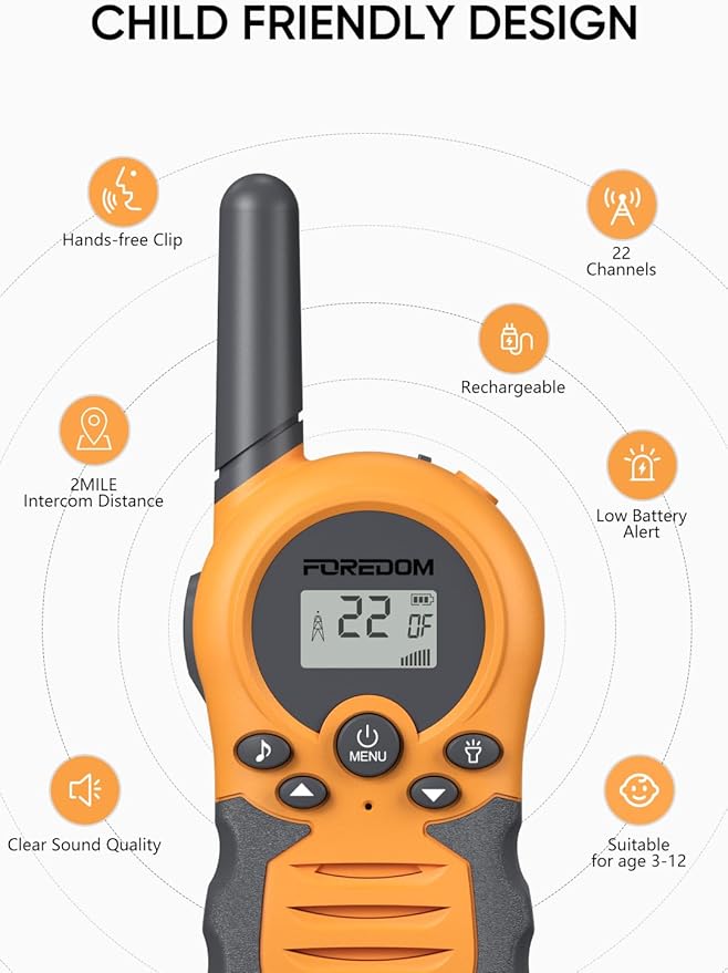 FOREDOM Rechargeable Walkie Talkies for Kids Walkie Talkies Long Range for Boy & Girl Age 3 to 12 Year Old Birthday Toys - 2 Pack