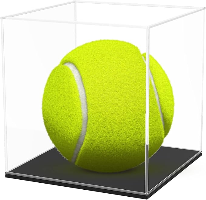 Clear Acrylic Display Case with Matte Black Base, Preassemblyed Dust-Proof Showcase, Single-Piece Clear Box for Collectibles (4x4x4 inch)