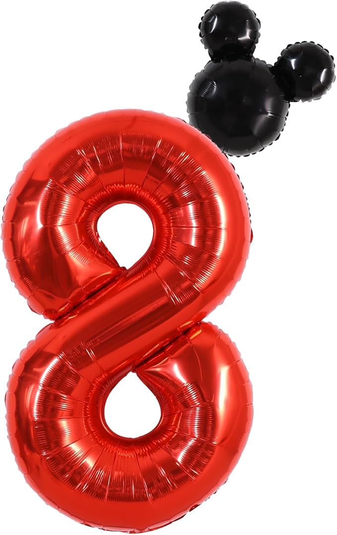 Vuzvuv 40 Inch Mouse Number Balloon No.8, Black Mouse Head Balloon and Red Giant Giant Number Eight Balloon for Birthday, Mouse Theme Party Supplies, Baby Shower,Anniversary Decoration