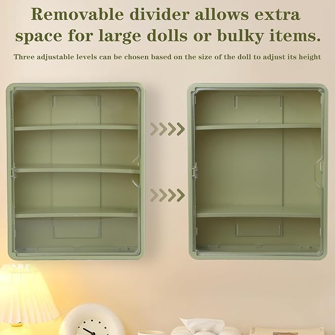 4-Tiers Clear Display Case for Figures, Wall-Mounted Display Box with Adjustable Shelves, Dustproof Display Cabinet Organizer for Mini Figures, Blind Box Toys and Collectibles (Green)