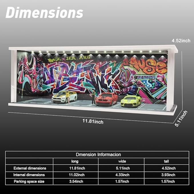 1/64 Model Car Display Case Diecast Diorama Garage，Simulated Parking Lot Model Miniature Scene Parking Lot PVC Assembly with Light Parking Space Model Display Frame Toy Display Box (Red)