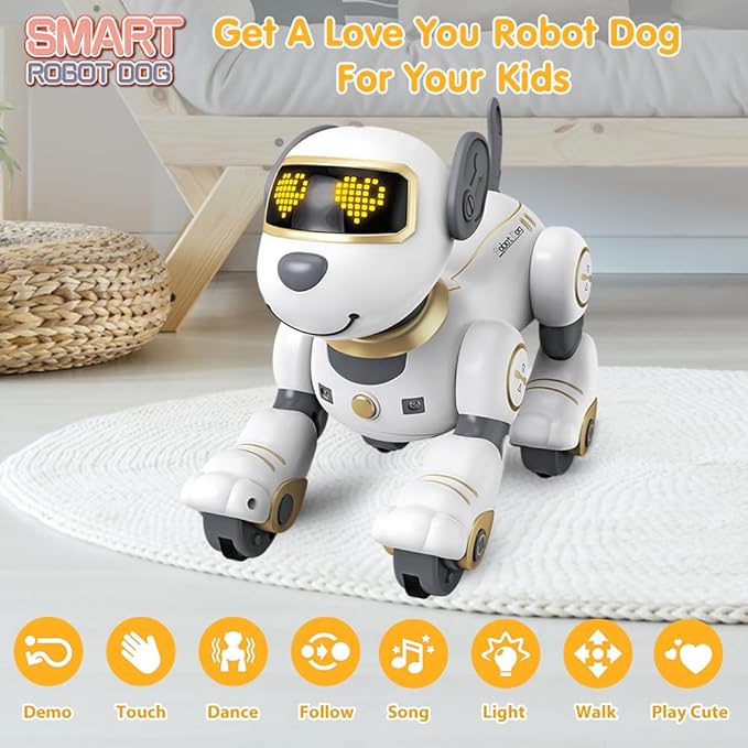VATOS Remote Control Robot Dog Toy for Kids - Interactive Touch & Follow 17 Functions Robot Dog Pet, Programmable Smart Walking Puppy Intelligent Dancing Dog Robot Toys for Girls 3-12 Gifts (Gold)