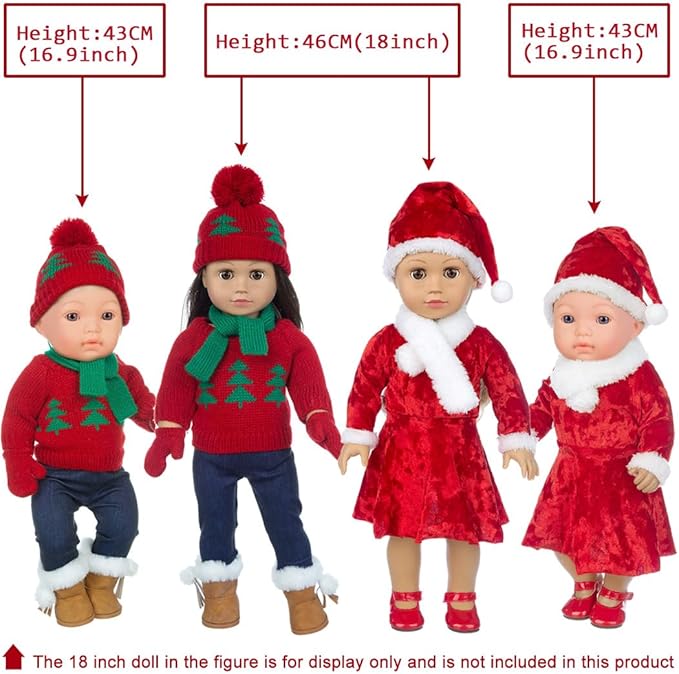 Ebuddy Doll Clothes & Accessories - Christmas Santa Costume Set for 17 & 18 Inch Dolls, Including Xmas Tree Sweater Set