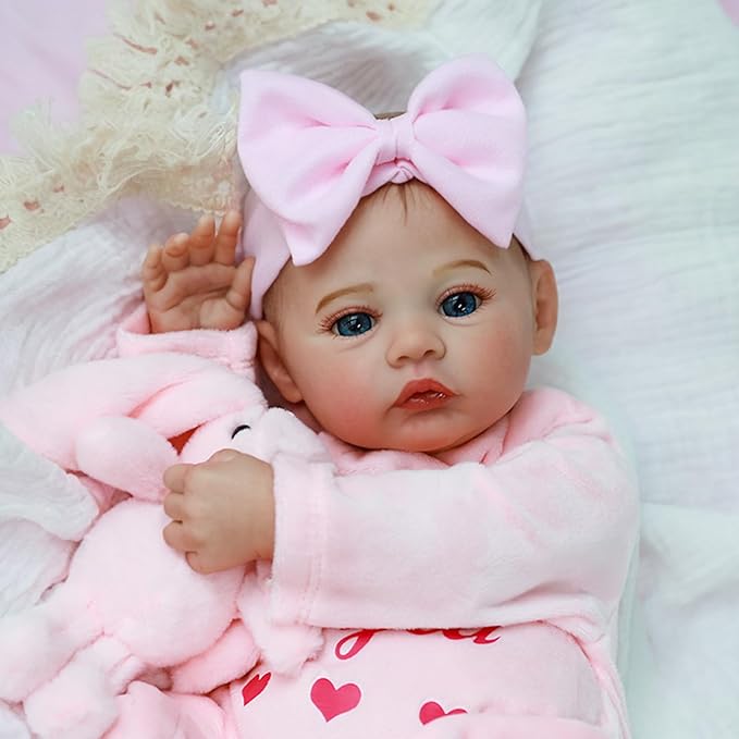 WOOROY Lifelike Reborn Baby Dolls - 18 Inch Real Baby Doll Girl Vinyl Body Realistic Newborn Real Life Baby Dolls with Open Eyes, Handmade Poseable, Gift with Doll Accessories for Kids 3+
