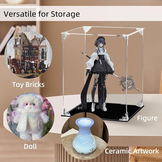 Anime Figurine Display Case, Clear Assemble Display Box Dustproof Protection Showcase for Collectibles Figures Doll Toys 6x6x10 Inch