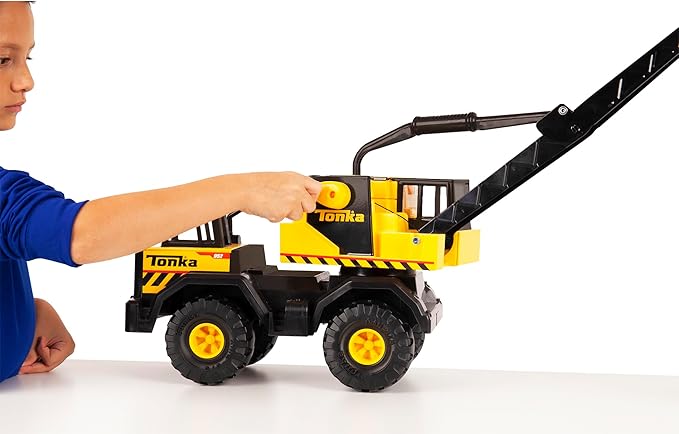 Tonka Steel Classics Mighty Crane - Made with Steel & Sturdy Plastic, Yellow Toy Construction Truck, Boys and Girls, Kids, Toddlers, Ages 3+