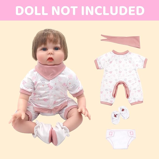 2 Sets Doll Clothes and Accessories for 20-22 Inch Dolls, 8 Pcs Clothes Outfits Including Jumpsuit, Doll Diapers, Bandana and Shoes