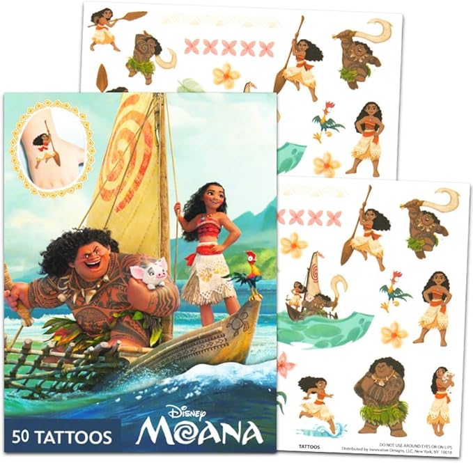 Disney Moana Tattoo Set - 50 Assorted Temporary Tattoos Bundle | Disney Party Supplies for Kids