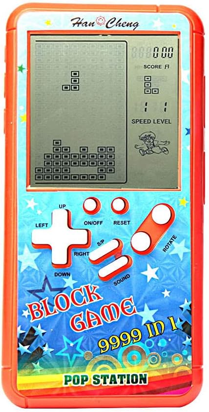 Retro Block Game Console Brick Game Console with Color Shell and Large Screen Powered by 2 AA Batteries Build 23 Games and with a Small Body (Orange)
