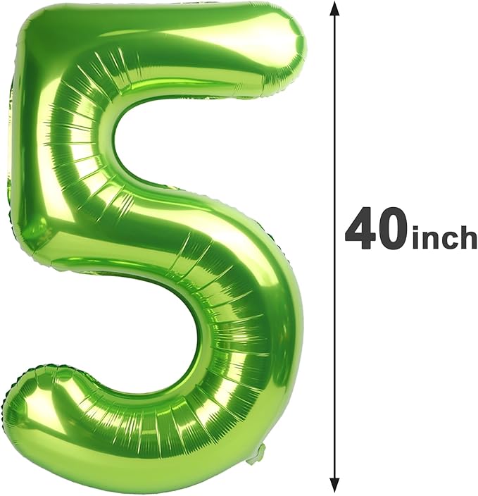Light Green 40 Inch Large Number 5 Birthday Balloon, Five 5th 15 25 35 50 55 Birthday Celebration Decorations, Light Green Foil 5 Mylar Helium Balloons Girl Boy Anniversary Party Supplies