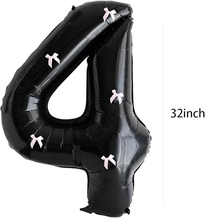 PLAP Birthday Number Balloon Bow Black Party Supplies 32 "Birthday Number Decoration (Pink black number set 4)