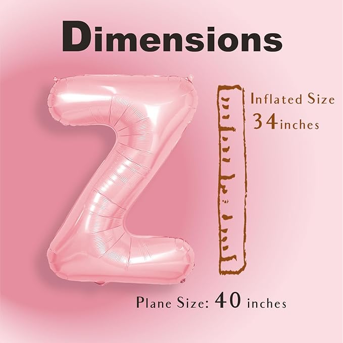 SUWEN 40 Inch Pink Large Z Letter Balloons Big Foil Helium Letter Balloons A-Z Jumbo Mylar Happy Birthday Party Decorations for Girl Anniversary Party Supplies
