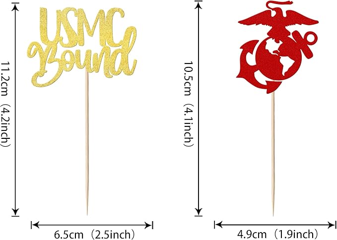 24 Pack Military Cupcake Toppers Glitter Semper Bound Emblem Cupcake Picks Navy Congrats Army Theme Birthday Cake Decorations Party Supplies Red Gold