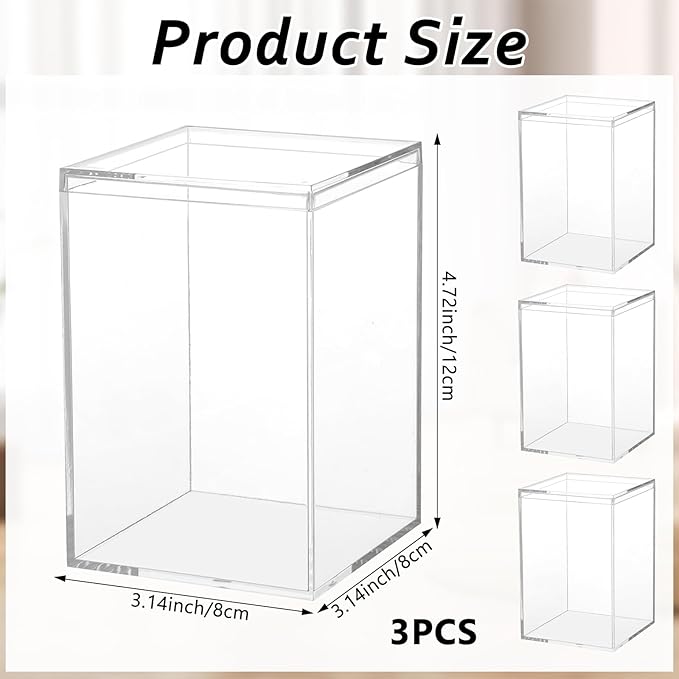 3 Pack Clear Plastic Stackable Display Case with Lid Display Case Compatible with Labubu POP MART Acrylic Clear Display Box Shelf Figure Display Case for Plush Collectibles Action Figures