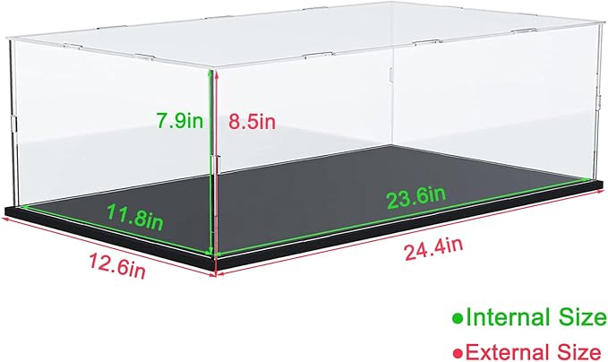 Thickened 3MM Clear Acrylic Display Case for LEGO McLaren P1 42172 1/8 Scale Model Car for Ferrari SP3 42143 42156 42096 42115 42083 Collectibles Transparent Box Large, Black Inside 23.6X11.8X7.9in