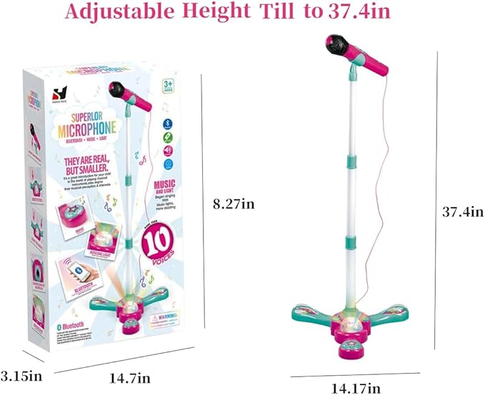 Kids Karaoke Machine with Stand - Adjustable Height,Kids Bluetooth Microphone, Rotating Stage Lights & 20 Dance Songs,Cheer & Clap Sounds for Immersive Stage Performance, Gift for Girls Boys Ages 3-5