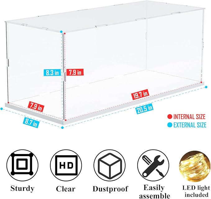 DuvinDD Acrylic Display Case for 1/12 Scale Model Car Clear Lego Display Case for 76328 Batmobile 42154, Dustproof Large Display Box for Collectibles (19.7x7.9x7.9inch)
