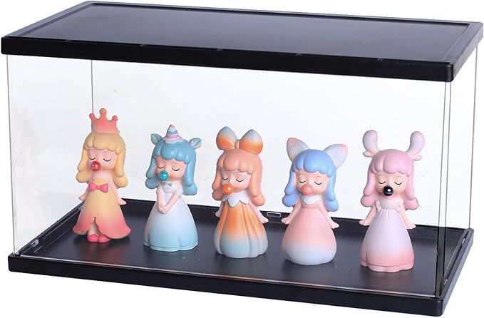 BCYC Acrylic Display Case with Black Lid and Base,Transparent Dustproof Protection Box for Toy Dolls, Souvenirs, Models Collection (11.8 X 6.4 X 6.1 in) (Black)