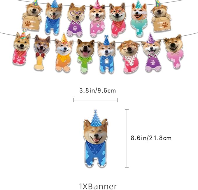 Shiba Inu Party Decorations Suit Cute Shiba Inu Theme Birthday Banner Hanging Swirl Party Cake Topper Balloons Cupcake Toppers Shiba Inu Birthday Party Supplies With Different Dog Faces