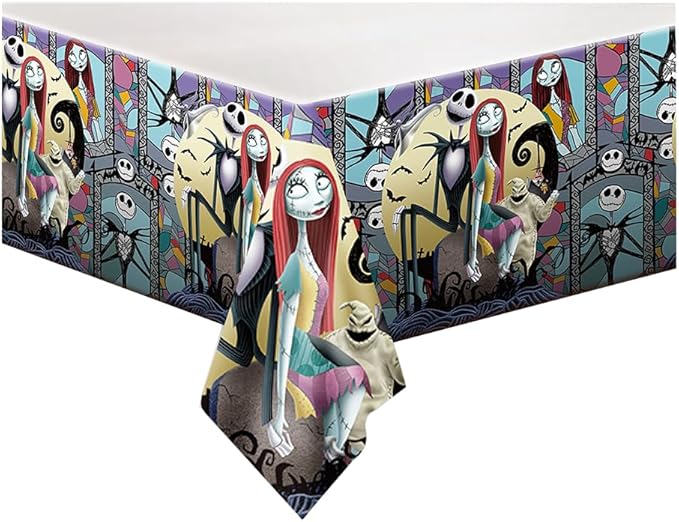 2Pcs The Nightmare Before Christmas Tablecloth Disposable Tablecover Birthday Party Supplies and Decorations for Kid Boy Baby Shower Rectangle Tables 70.8"X542.5"