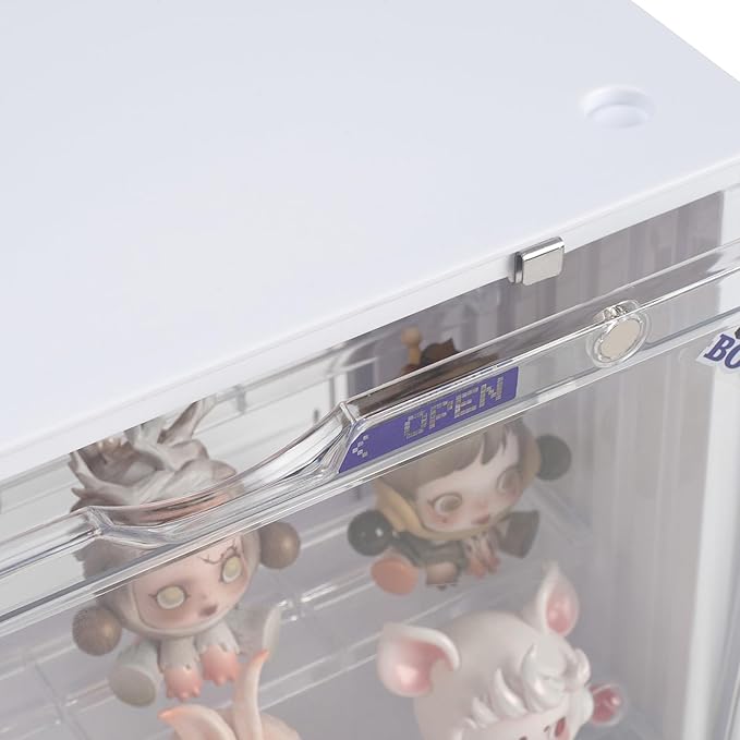 Clear Display Case for Figures, 3 Tier Adjustable Display Stand, Acrylic Display Box with Magnetic Door, Dustproof Showcase for Collectibles Mini Funko Pop Popmart Action Figures (Ivory-2 Pack)