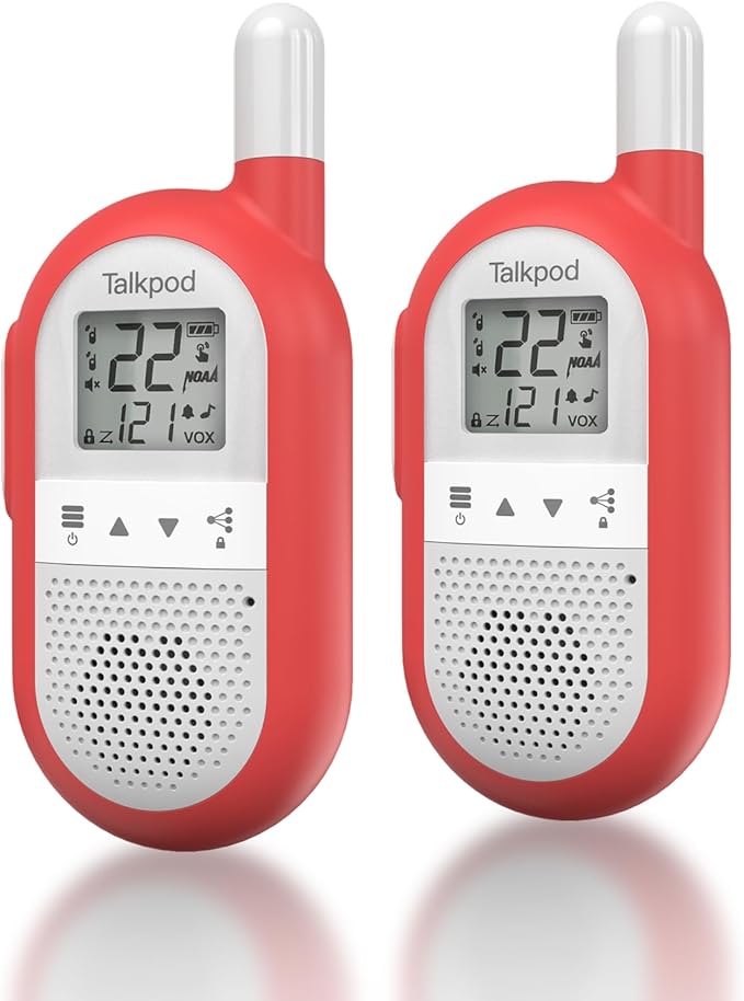 Talkpod F40 Walkie Talkies Rechargeable for Kids Adults Long Range, Family 2 Way Radios 22 Channels for Hiking, Camping, Walky Talky with VOX, Backlit LCD Screen, 2 Pack (Red)