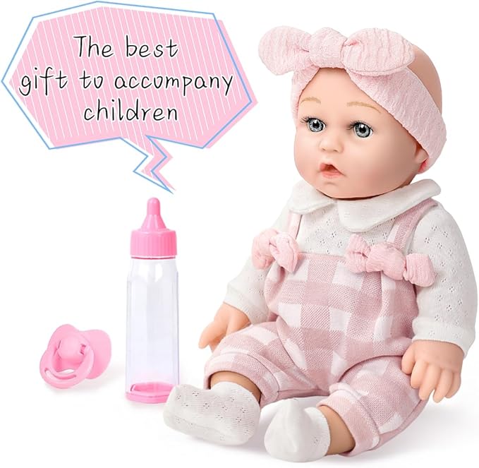 12'' Baby Doll and Clothes Accessories Playset with Feeding Bottle Pacifier First Baby Dolls for Toddlers 36 Months and Up