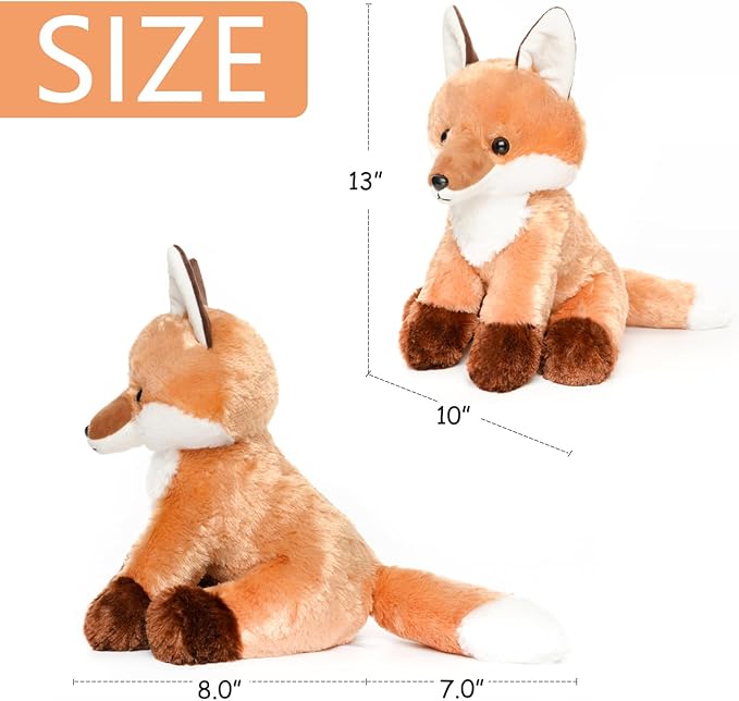 Cute Red Fox Stuffed Animal Plush Toy with Big Soft Tail for Kids Boys Girls Birthday Bedtime Gift, 13 inches