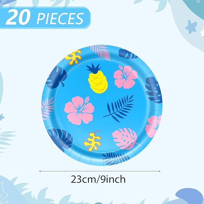 Blue Cartoon Birthday Party Supplies 20Pcs 9 Inch Hawaiian Tropical Cartoon Plates, for Baby Shower Girls Boys Birthday Party Luau Picnic Summer Holiday BBQ School Event Hawaiian Party Decorations