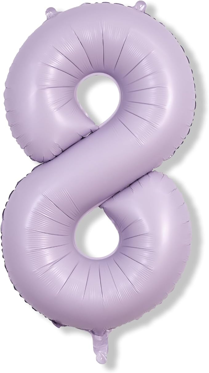 Light Purple Number 8 Balloons, 40 Inch Giant Dusty Pastel Purple Mylar Foil Number 8 Ballon for Girls, Self Inflating 8th Birthday Helium Balloon for Women 8th Anniversary Party Decorations Supplies