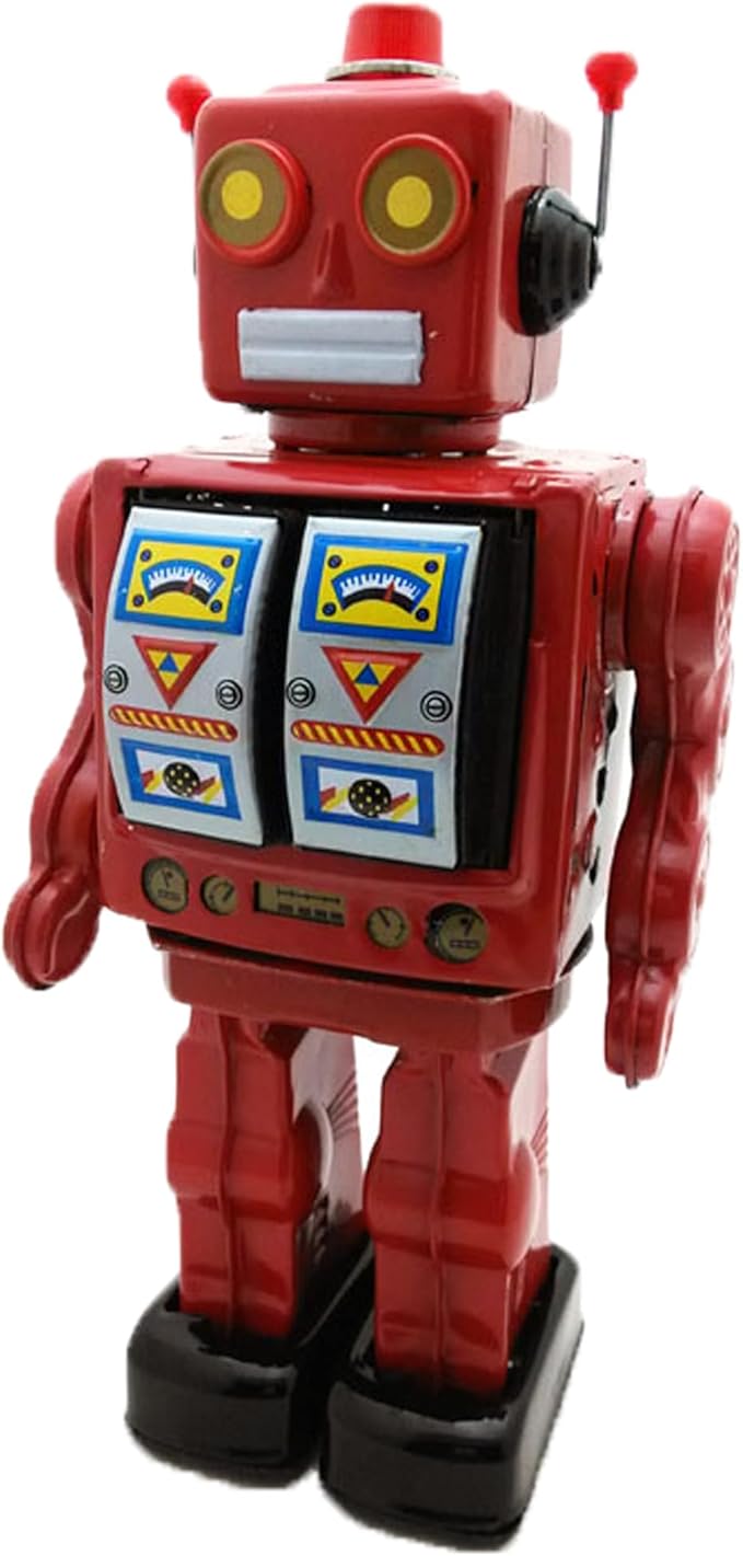 Charmgle Retro Tin Toys Walking Robot, Electric Rotating Desk Robot with Gun Fire Sound, Adult Collection Birthday Gifts Party Favor Handmade Robots Red