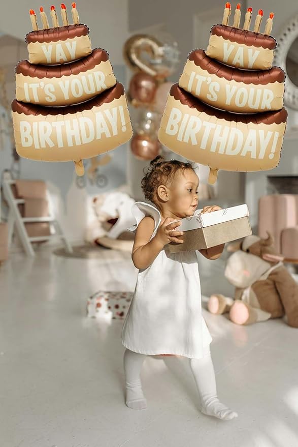 Happy Birthday Large Cake Foil Balloons 40 Inch Three-Layer Big Cake Happy Birthday Cream Coffee Mylar Helium Balloon for Girls Boy Women Kids Baby Shower Birthday Party Decorations Supplies 2 Pcs