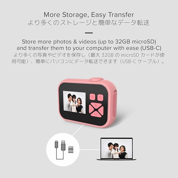 myFirst Camera 10 - Kids Digital Mini Camera for Boys and Girls with Durable Design, 5MP Photos and 1080p Video, Webcam, Tripod Adapter, Neck Lanyard, MicroSD Card, for Kids 3-12 (Pink)