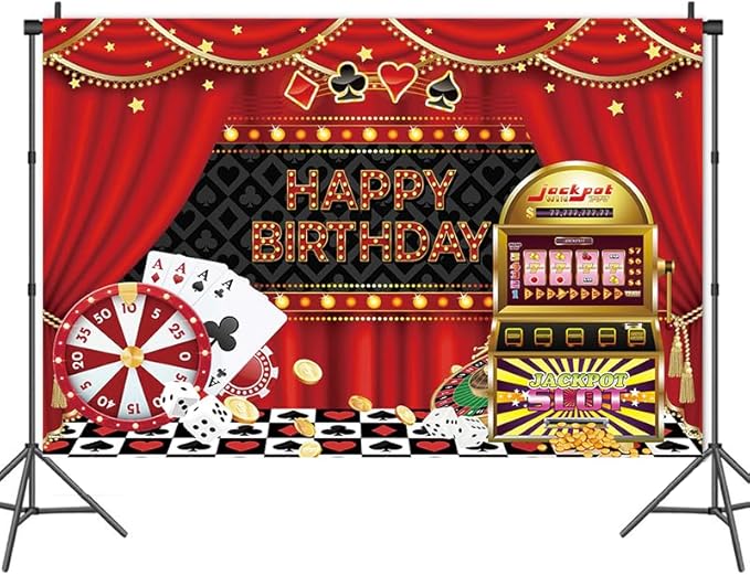 Casino Happy Birthday Backdrop Decorations Banner Luxurious Las Vegas Casino Night Photo Background for Home Indoor Outdoor Birthday Party Decorations Supplies 70.8 x 47.2 Inch