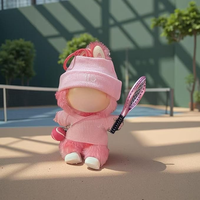 17cm Doll Clothes for Lububu Dolls，Designer Jerseys Clothes Suitable for lububu Dolls Outfits and Accessories Set， Includes top + Pants + Tennis Racket + Ball Charm + Shoes (Pink)