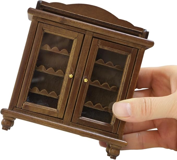 iLAND Dollhouse Furniture Mini Wine Cabinet Dollhouse Kitchen 1 12 Scale Furniture for Miniature Wine Bottles Wooden Doll House Shelf Mini House Décor Realistic Classic
