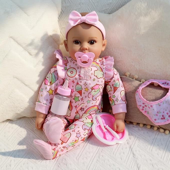Baby Dolls, 17 Inches Large Realistic Baby Doll with Cute Soft Body, Real Life Baby Dolls Girl, with Bottles & Pacifier, Diapers and Bibs, Gift Idea for Ages 3+