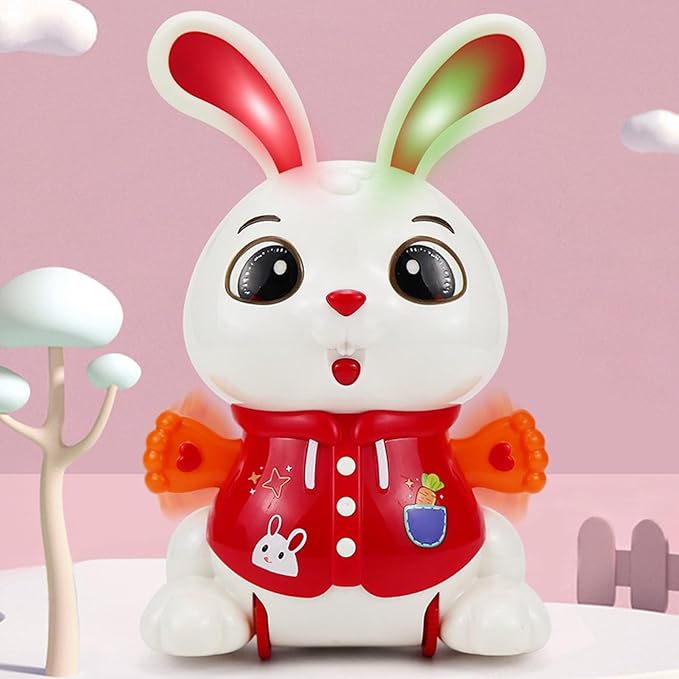 Alomejor Electric Dancing Toy, 360 Degree Rotating Dancing Bunny Pet Electronic Toy with Light and Music for Children