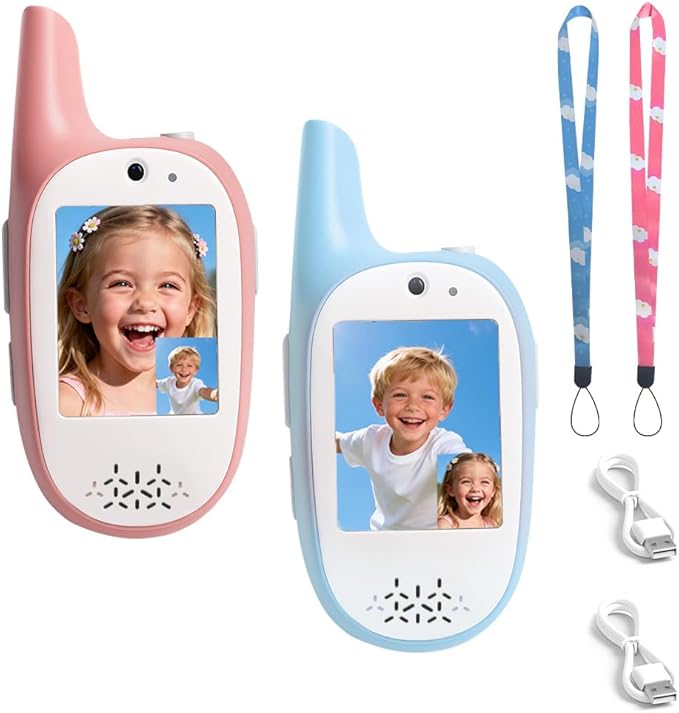 Walkie Talkies for Kids, 2 Pack 720P Video Walkie Talkies for Kids Rechargeable Long Range Video Walkie Talkies, Toys Gifts for Family, Camping, Hiking for Boys Girls Ages 3-12 (Blue+Pink)