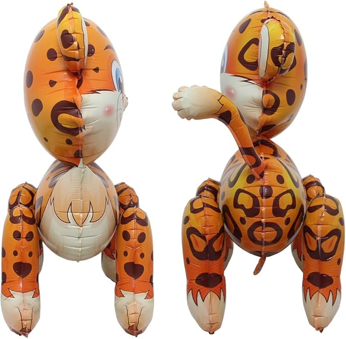 4D Walking Balloons Animal Foil Balloon Lion Panda Alpaca Cow Horse hippo leopard Ballon Jungle Forest Zoo Theme Baby Shower Birthday Party Supplies (4D Leopard)