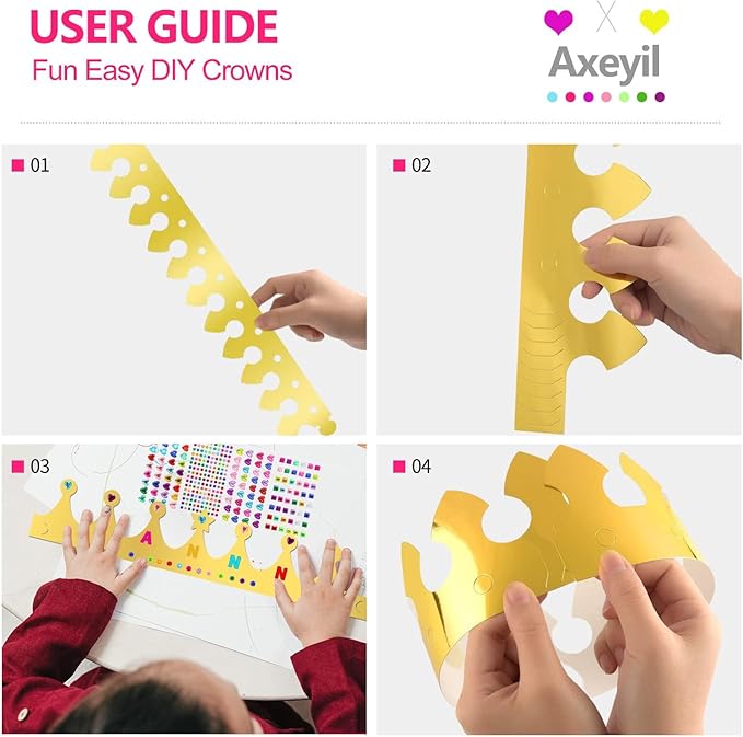 152 Pcs Paper Crowns for Kids Boys Girls Adults Princess Prince King, Classroom Crown, Birthday Party Hats with Gold Gem Jewels Number Letter Stickers, DIY Decor Favor Supplies