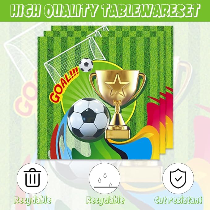 41pcs Soccer Party Supplies ,include 20 Plates, 20 Napkin and 1pcs Tablecloth,Used for Soccer Birthday Party Decoration (Green Soccer III)