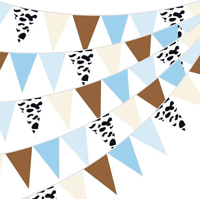 Pasimy 5 Pcs Western Cowboy Party Decorations Cowboy Triangle Flag Banner Western Pennant Banner Wild West Rodeo Decor Bunting for Party Baby Shower Birthday Decorations