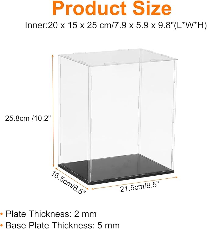 uxcell Acrylic Clear Display Case for Collectibles Self-Assemble Display Clear Boxes with Black Base Dustproof Countertop Storage Box for Collectible Figures, 7.9 x 5.9 x 9.8 Inch