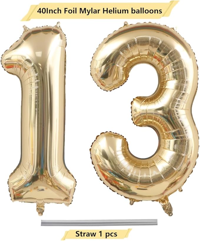 40 Inch Light Gold 13 Number Balloons White Gold Giant 31 Foil Mylar Helium Large Digital Balloon Champagne Gold Birthday Numbers Jumbo Balloons 13th or 31st Anniversary Party Decorations Supplies
