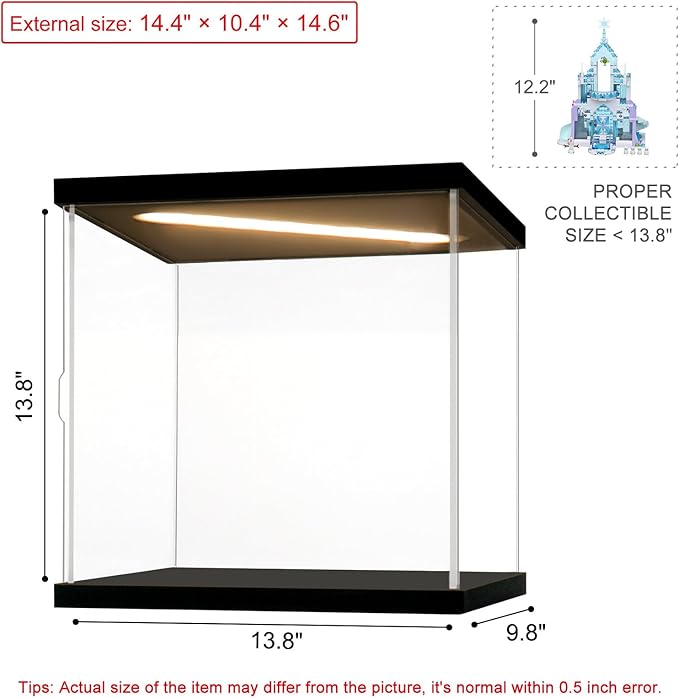 Acrylic Display Case for Collectibles Clear Acrylic Boxes for Display Figures Toys Building Castle 43172 Memoribilia Display Case Room Decoration Box(Black-Solid Yellow; 13.8*9.8*13.8 inch)