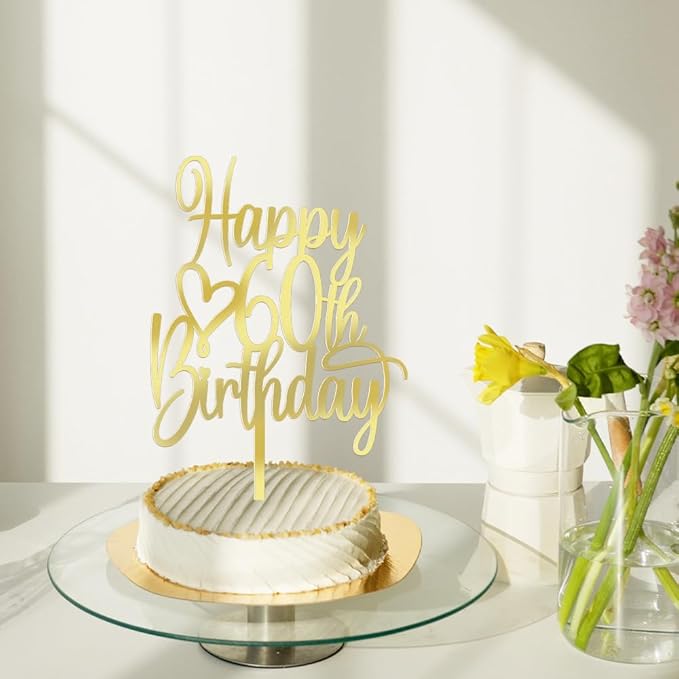 Acrylic Happy 60th Birthday Cake Topper - Cheers to 60 Years Cake Topper, 60 & Fabulous Cake Decoration for Hello 60th Birthday Anniversary Party Cake Decorations Supplies