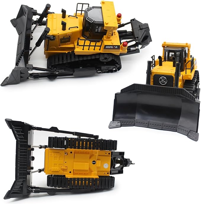 fisca Remote Control Bulldozer RC 1/16 Full Functional Construction Vehicle, 2.4Ghz 11 Channel Dozer Front Loader Toy with Light and Sound for Kids Age 6, 7, 8, 9, 10 and Up Years Old