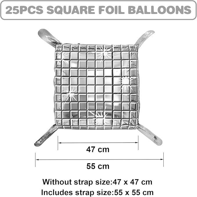 Silver Square Foil Balloon Wall,25Pcs Double Sided Balloons Backdrop Helium Polyester Balloon Tunnel Arch Garland Kit for Disco Party Birthday Bridal Anniversary Baby Shower Party Decorations