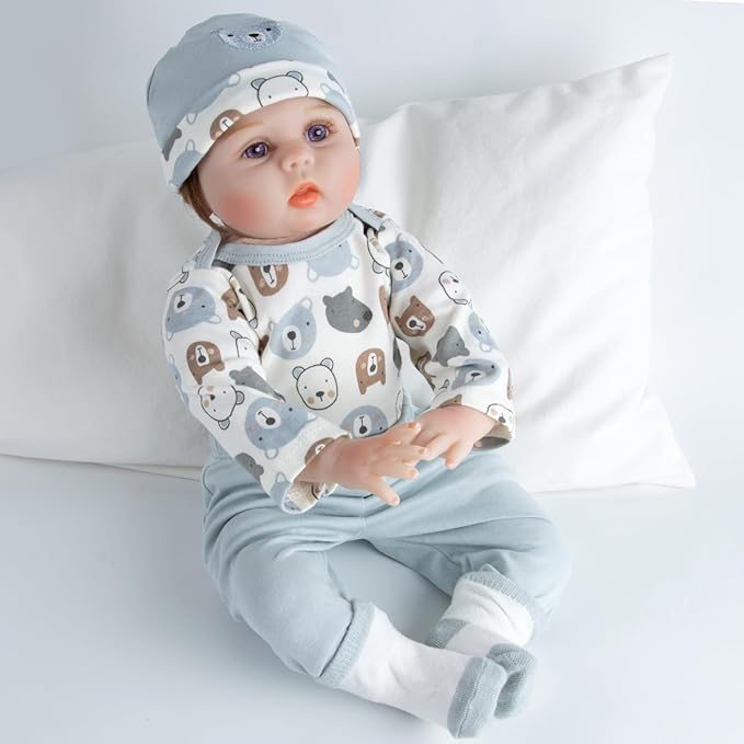 Reborn Baby Dolls Clothes Boy Bear Head 4 Pcs Set for 17-22 Inch Newborn Baby Dolls Boy Clothes Accessories Outfits